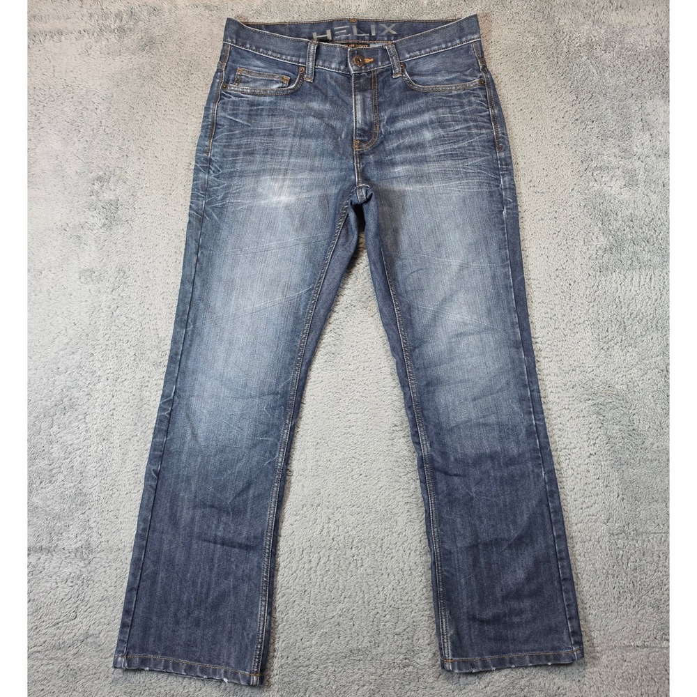 Helix Slim Boot Jeans Mens 32x30 Blue Medium Wash Whiskered Denim Western Cowboy